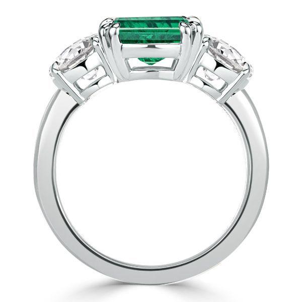 Green Cushion Cut Three Stone Engagement Ring - Sterling Silver