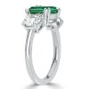 Green Cushion Cut Three Stone Engagement Ring - Sterling Silver