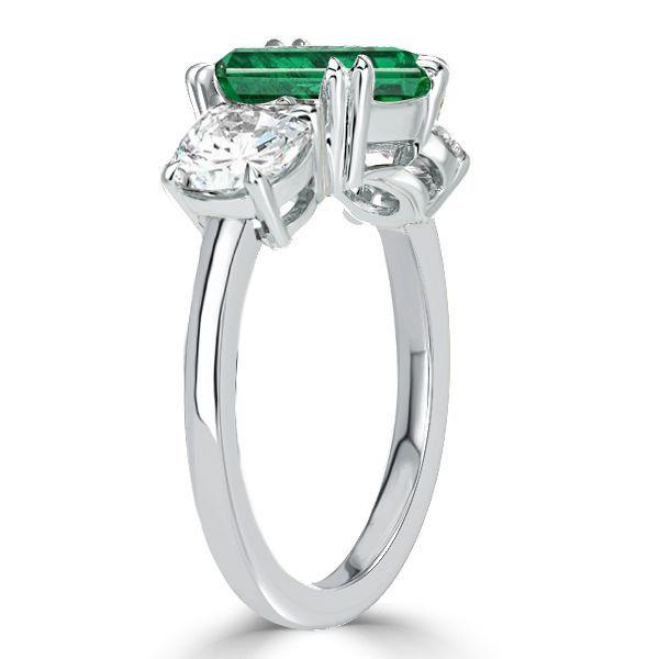 Green Cushion Cut Three Stone Engagement Ring - Sterling Silver