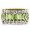 Golden Triple Row Created Peridot Eternity Wedding Band in 18K Gold Plated Sterling Silver