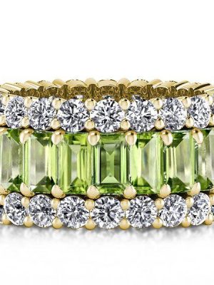 Golden Triple Row Created Peridot Eternity Wedding Band in 18K Gold Plated Sterling Silver