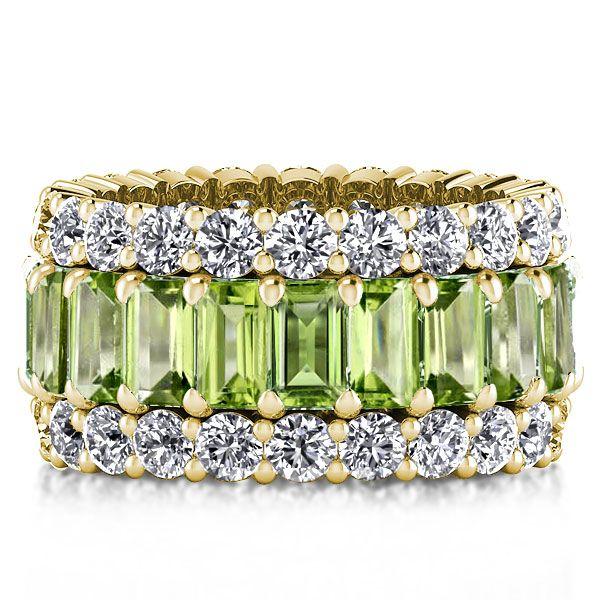 Golden Triple Row Created Peridot Eternity Wedding Band in 18K Gold Plated Sterling Silver