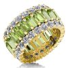 Golden Triple Row Created Peridot Eternity Wedding Band in 18K Gold Plated Sterling Silver