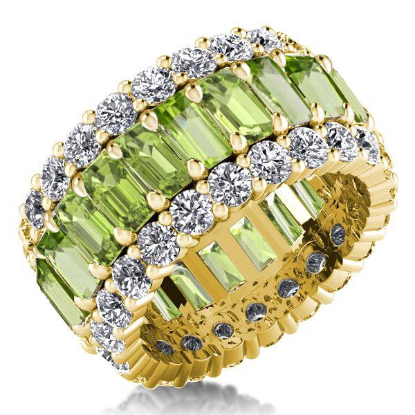 Golden Triple Row Created Peridot Eternity Wedding Band in 18K Gold Plated Sterling Silver