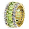 Golden Triple Row Created Peridot Eternity Wedding Band in 18K Gold Plated Sterling Silver