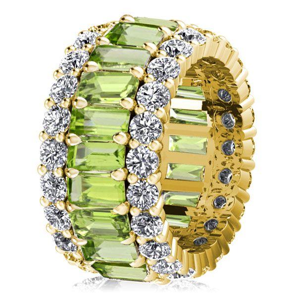 Golden Triple Row Created Peridot Eternity Wedding Band in 18K Gold Plated Sterling Silver
