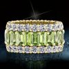 Golden Triple Row Created Peridot Eternity Wedding Band in 18K Gold Plated Sterling Silver