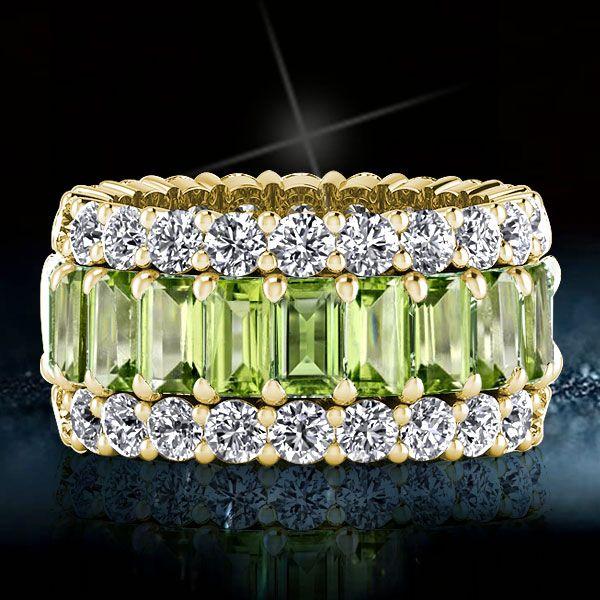 Golden Triple Row Created Peridot Eternity Wedding Band in 18K Gold Plated Sterling Silver