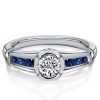 Blue Sapphire Bezel Ring - Sterling Silver White Sapphire Engagement Ring