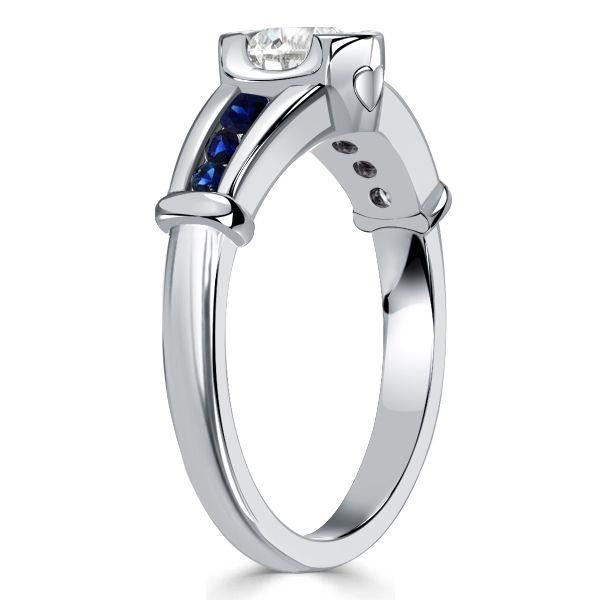 Blue Sapphire Bezel Ring - Sterling Silver White Sapphire Engagement Ring