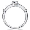 Blue Sapphire Bezel Ring - Sterling Silver White Sapphire Engagement Ring