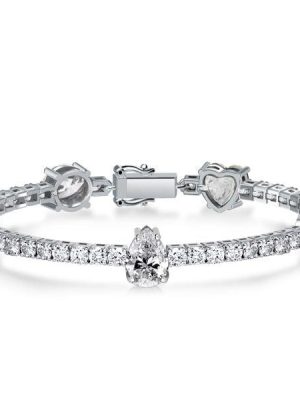 Multi Cut Created White Sapphire Tennis Bracelet in Rhodium-Plated 925 Sterling Silver