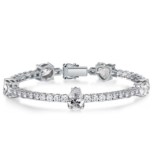 Multi Cut Created White Sapphire Tennis Bracelet in Rhodium-Plated 925 Sterling Silver