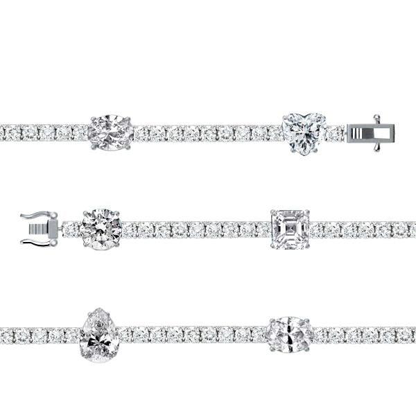 Multi Cut Created White Sapphire Tennis Bracelet in Rhodium-Plated 925 Sterling Silver