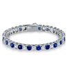 White & Blue Cushion Cut Cubic Zirconia Eternity Bracelet in Sterling Silver