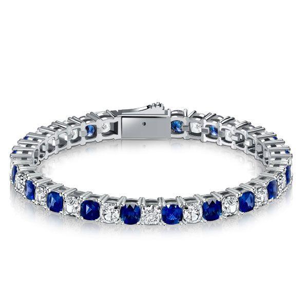 White & Blue Cushion Cut Cubic Zirconia Eternity Bracelet in Sterling Silver