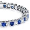 White & Blue Cushion Cut Cubic Zirconia Eternity Bracelet in Sterling Silver