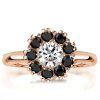 Rose Gold Round Cut White & Black Sapphire Engagement Ring - 0.80 CT