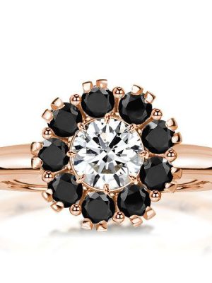 Rose Gold Round Cut White & Black Sapphire Engagement Ring - 0.80 CT