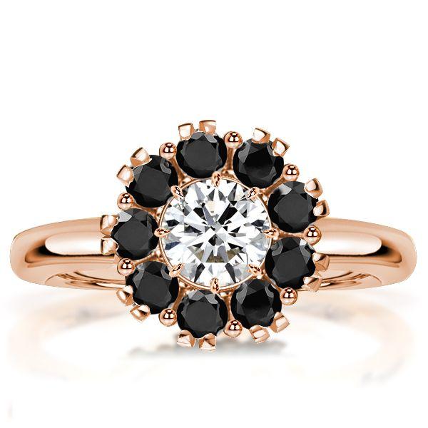 Rose Gold Round Cut White & Black Sapphire Engagement Ring - 0.80 CT