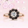 Rose Gold Round Cut White & Black Sapphire Engagement Ring - 0.80 CT