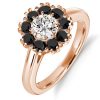 Rose Gold Round Cut White & Black Sapphire Engagement Ring - 0.80 CT