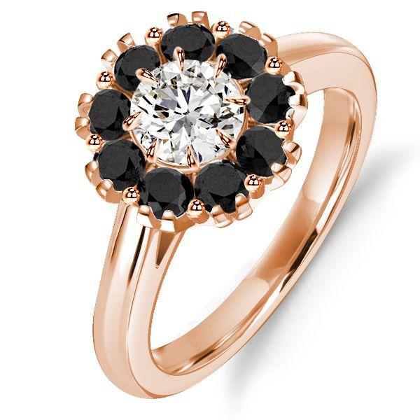 Rose Gold Round Cut White & Black Sapphire Engagement Ring - 0.80 CT
