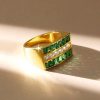 Emerald Half Eternity Band Ring - 18K Gold Plated Sterling Silver
