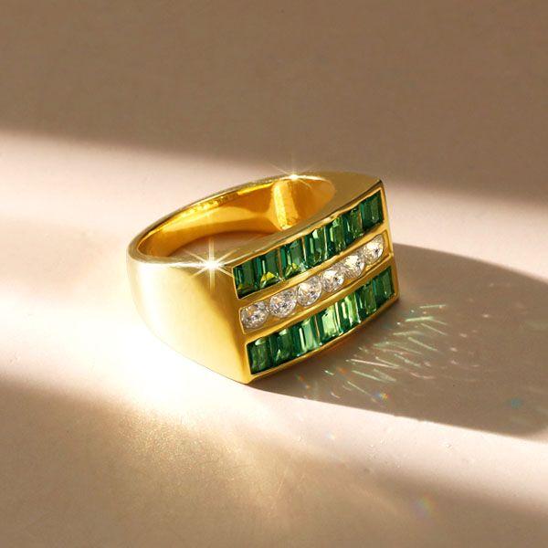 Emerald Half Eternity Band Ring - 18K Gold Plated Sterling Silver