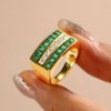 Emerald Half Eternity Band Ring - 18K Gold Plated Sterling Silver