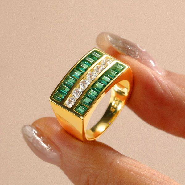 Emerald Half Eternity Band Ring - 18K Gold Plated Sterling Silver