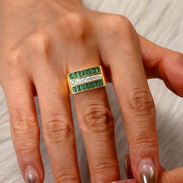 Emerald Half Eternity Band Ring - 18K Gold Plated Sterling Silver