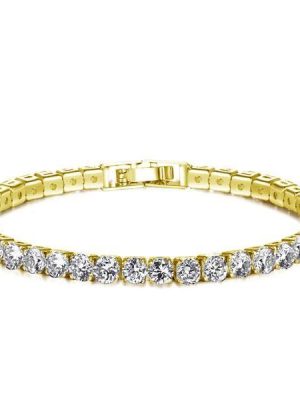 18K Gold Plated Sterling Silver White Sapphire Tennis Bracelet (6-9 inches)