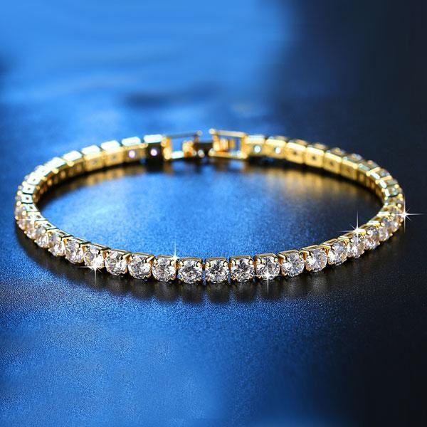 18K Gold Plated Sterling Silver White Sapphire Tennis Bracelet (6-9 inches)