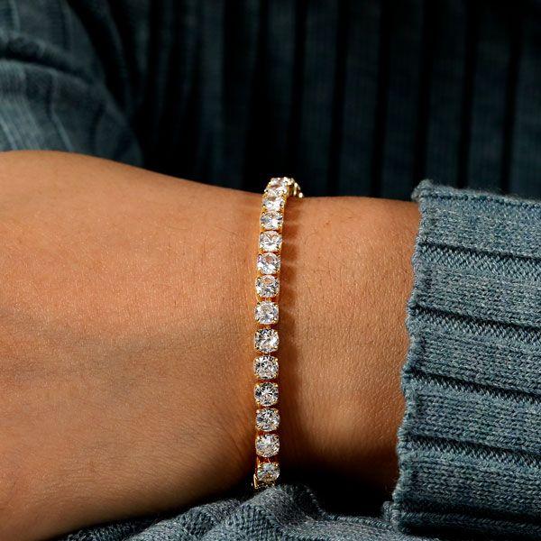 18K Gold Plated Sterling Silver White Sapphire Tennis Bracelet (6-9 inches)