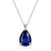 Blue Sapphire Pear Sterling Silver Necklace & Earrings Set - Rhodium Plated