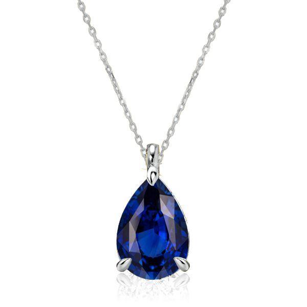 Blue Sapphire Pear Sterling Silver Necklace & Earrings Set - Rhodium Plated