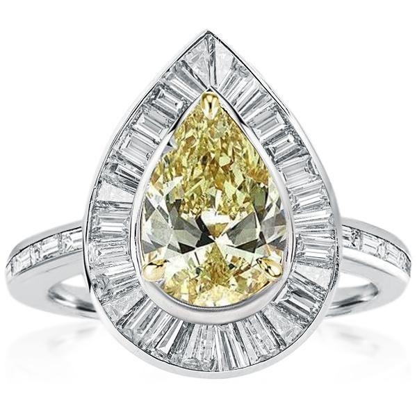 Two-Tone Pear Cut Halo Engagement Ring - Sterling Silver 925 - 3.00 CT