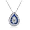 Sterling Silver Double Halo Pear Cut Blue & White Sapphire Pendant Necklace