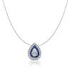 Sterling Silver Double Halo Pear Cut Blue & White Sapphire Pendant Necklace