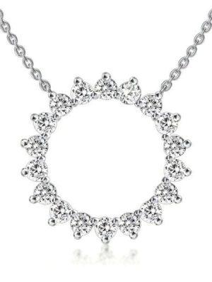 Round Cut Sunflower Pendant Necklace in 925 Sterling Silver with Rhodium Finish