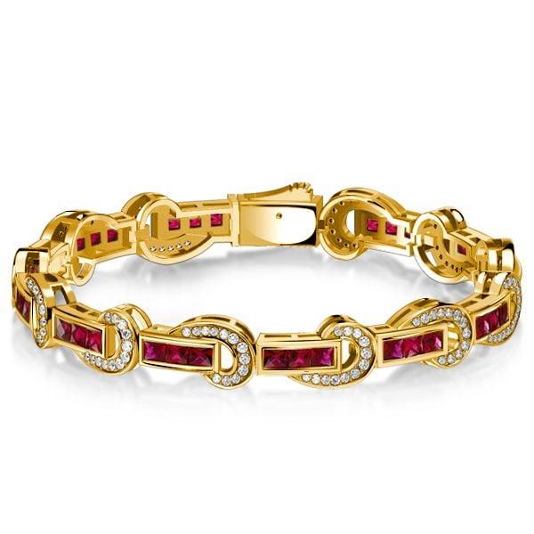 Art Deco Princess Cut Ruby Bracelet in 18K Gold Plated Sterling Silver