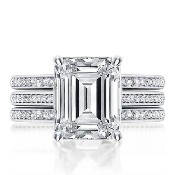 Vintage Style White Sapphire 3-Piece Wedding Ring Set - Sterling Silver