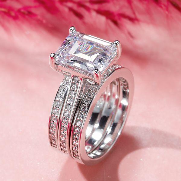 Vintage Style White Sapphire 3-Piece Wedding Ring Set - Sterling Silver