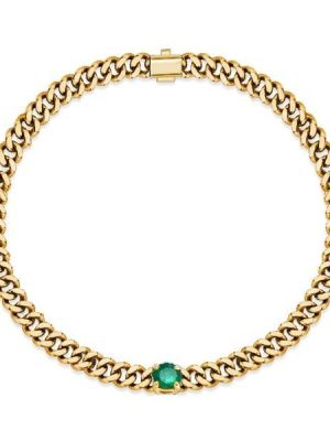 18K Gold Plated Sterling Silver Link Bracelet with Golden Emerald & Sapphire Solitaire Stones