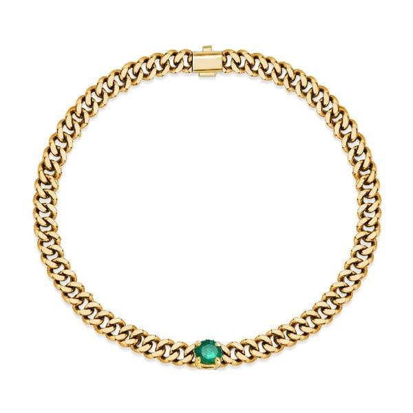 18K Gold Plated Sterling Silver Link Bracelet with Golden Emerald & Sapphire Solitaire Stones