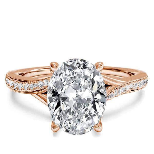 Rose Gold Oval Created White Sapphire Bypass Engagement Ring - Sterling Silver