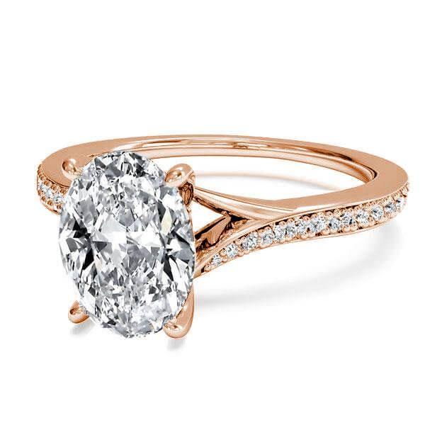 Rose Gold Oval Created White Sapphire Bypass Engagement Ring - Sterling Silver