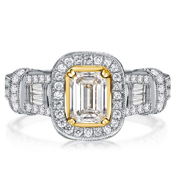 Emerald Cut Halo Engagement Ring for Women in Sterling Silver
