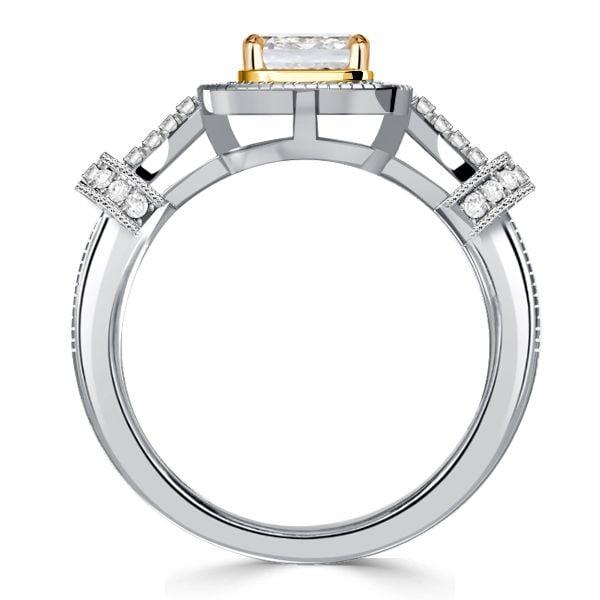 Emerald Cut Halo Engagement Ring for Women in Sterling Silver